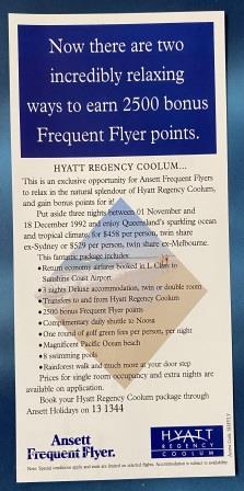 ANSETT FREQUENT FLYER: "Flyer - Hyatt Regency " (image for) ANSETT FREQUENT FLYER: "Flyer - Hyatt Regency "