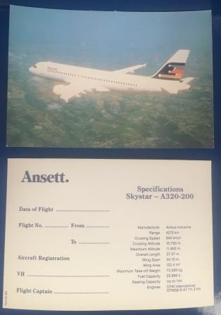 (image for) POSTCARD: "Ansett. Skystar- A320-200"