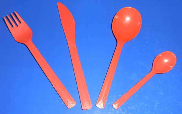 (image for) ORANGE PLASTIC CUTLERY - 1 Set of 4 pieces