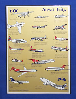 (image for) Ansett Fifty. AIRCRAFT POSTER (50th Anniversary 1936-1986)