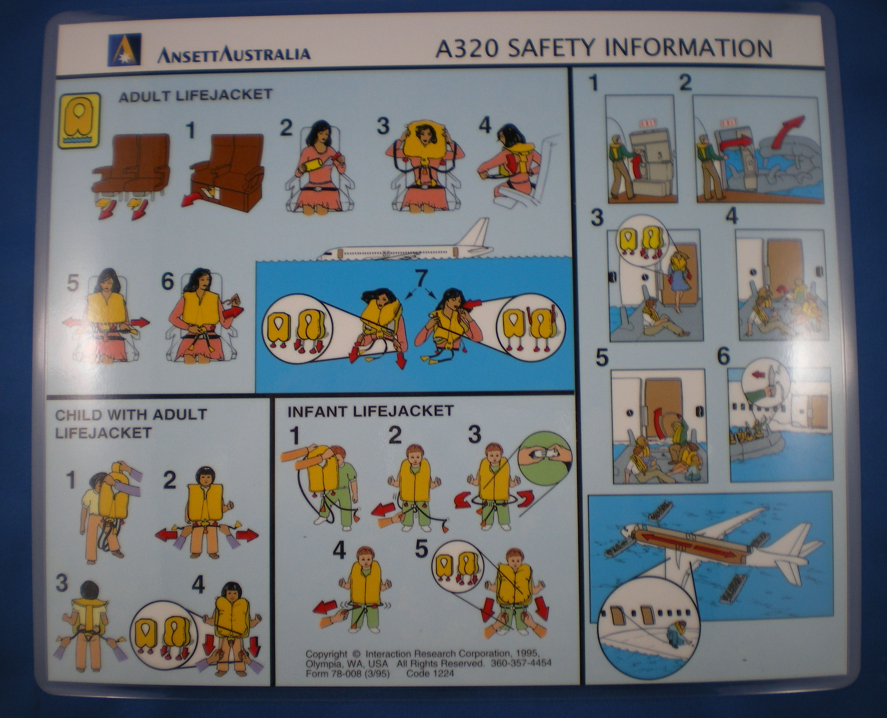 ANSETT AUSTRALIA SAFETY CARD - AIRBUS A320
