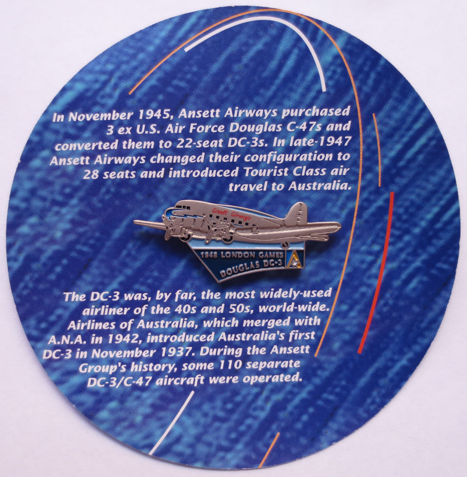OLYMPIC HISTORICAL AIRCRAFT PIN - DOUGLAS DC3 (image for) OLYMPIC HISTORICAL AIRCRAFT PIN - DOUGLAS DC3
