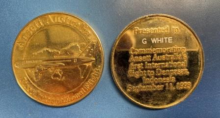 (image for) INAUGURAL MEDALLION: "First Int'l Flight to Denpasar"