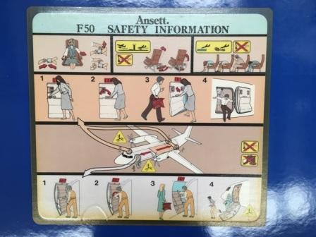 (image for) Ansett. SAFETY CARD - FOKKER F50