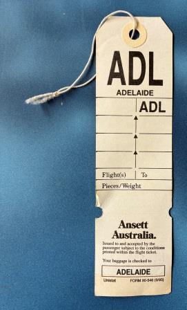 (image for) Ansett Australia. DESTINATION BAGGAGE TAG: "Adelaide"