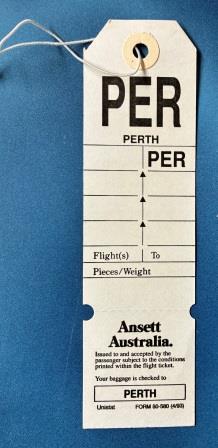 (image for) Ansett Australia. DESTINATION BAGGAGE TAG: "Perth"