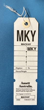 (image for) Ansett Australia. DESTINATION BAGGAGE TAG: "Mackay"