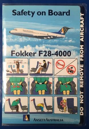 (image for) ANSETT AUSTRALIA SAFETY CARD - Fokker F28-4000 - Click Image to Close