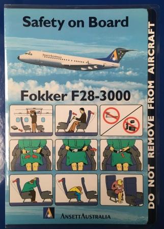 (image for) ANSETT AUSTRALIA SAFETY CARD - Fokker F28-3000 - Click Image to Close