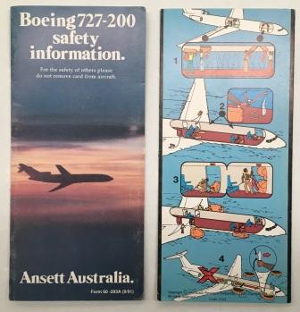 Ansett Australia. SAFETY CARD - Boeing B727-200
