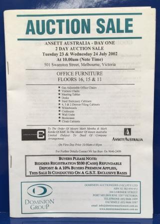 BOOKLET: "Auction Sale Day One - 23 July 2002" (image for) BOOKLET: "Auction Sale Day One - 23 July 2002"