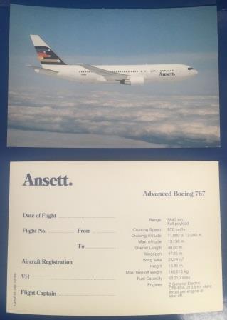 POSTCARD: "Ansett. - Boeing 767"