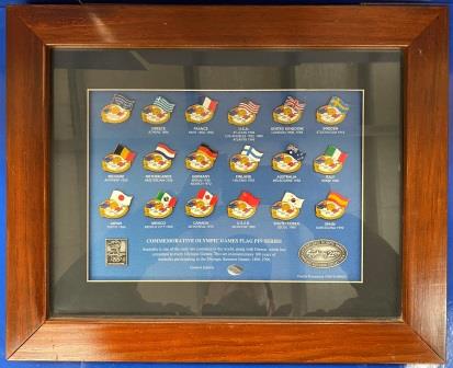 (image for) FRAMED PINS SET: "Commemorative Olympic Games Flag Pin Series