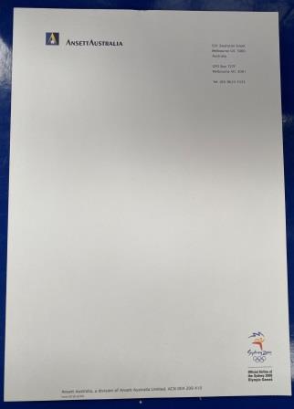 (image for) A4 MEMO PAPER: "Ansett Australia / Sydney 2000 Logo" - Click Image to Close