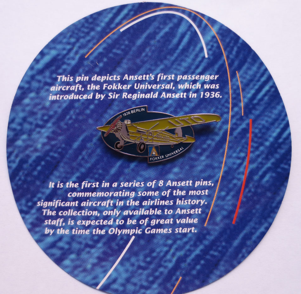 OLYMPIC HISTORICAL AIRCRAFT PIN - FOKKER UNIVERSAL (image for) OLYMPIC HISTORICAL AIRCRAFT PIN - FOKKER UNIVERSAL