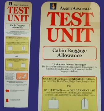 ANSETT AUSTRALIA CABIN BAGGAGE ALLOWANCE TEST UNIT BACKBOARD